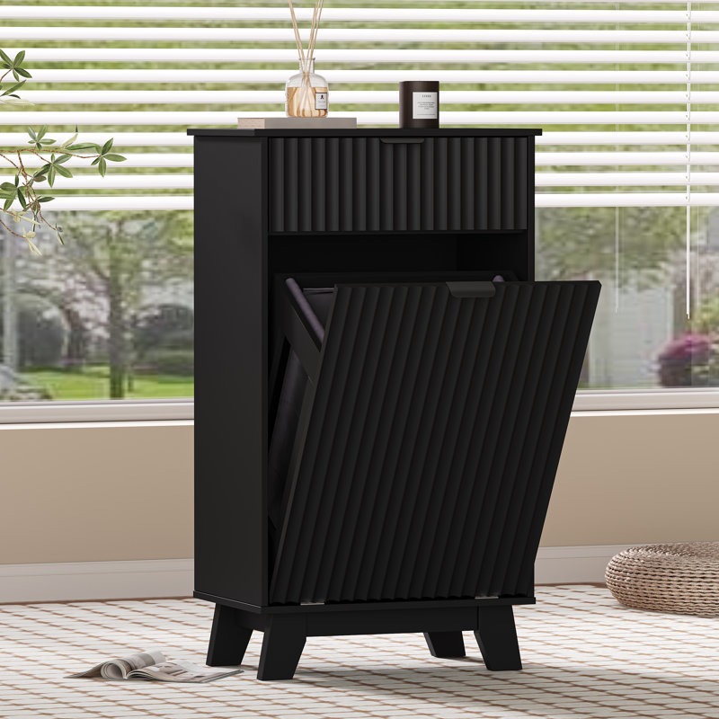 Wave Design 2-Drawer Tilt Out Trash Cabinet, MDF Freestanding Kitchen Trash Can with Storage (Can Not Included), Black