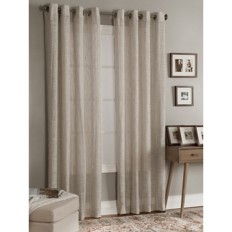 Bazille 100% Polyester Light-Filtering Woven Spaced Striped Curtain Panel with Grommet Top, Cobblestone, 50'' W x 63'' L