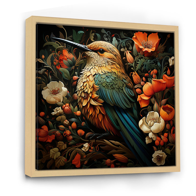 «Hummingbird Gardens Guardian», art mural colibri, Cadre flottant brun, H 16 po x l 16 po x P 1 po