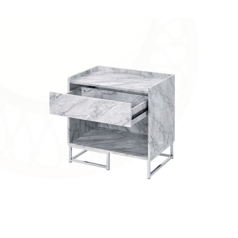 Table d'appoint en faux marbre et chrome