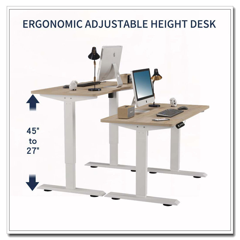 Bureau électrique à hauteur réglable, Chêne / Blanc, H 24 po x l 47,2 po x P 24 po