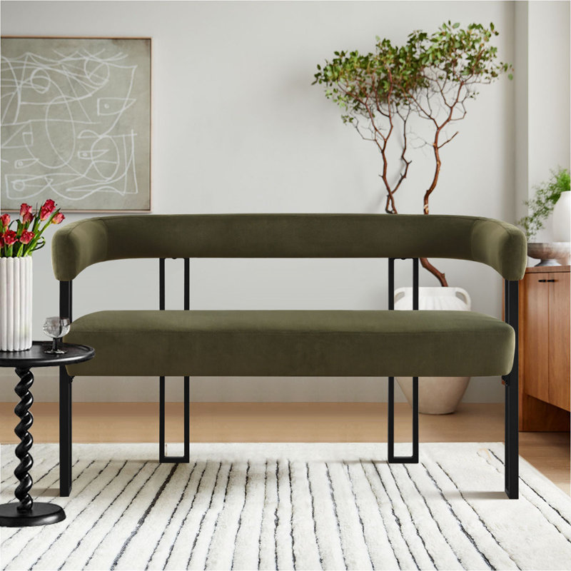 49" Armrest Upholstered Waterfall Entryway / Beroom / Living room Bench, Velvet-Green