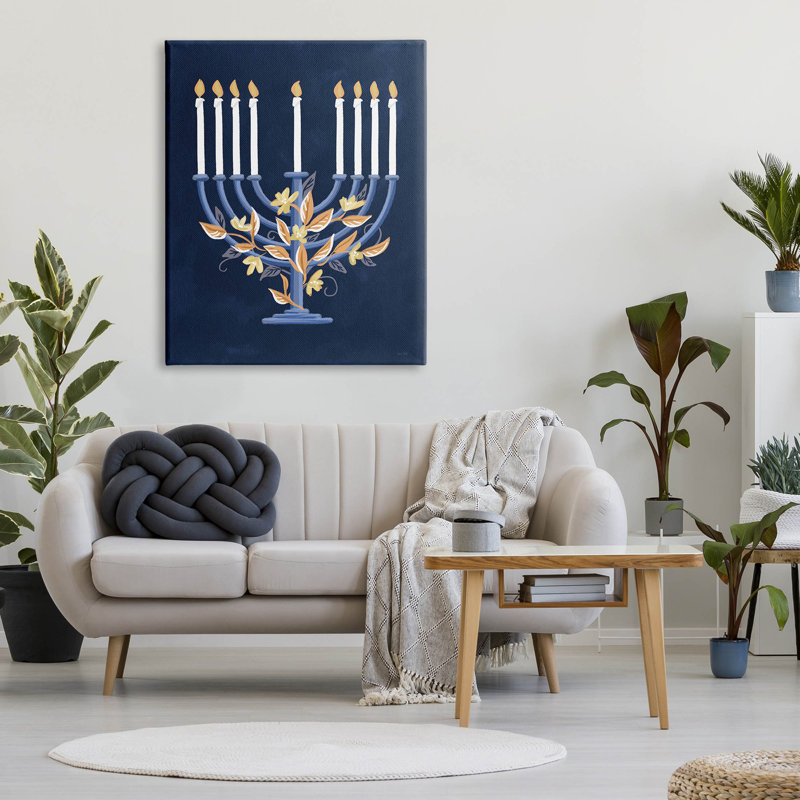 Art traditionnel sur toile de la menorah traditionnelle Hanoukka par House Fenway, H 48 po x l 36 po x P 1,5 po