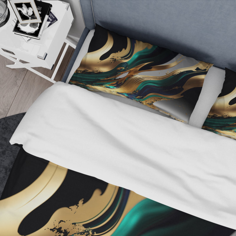 Green and Gold Agate II - Ensemble de housse de couette transitionnel - Microfibre de polyester