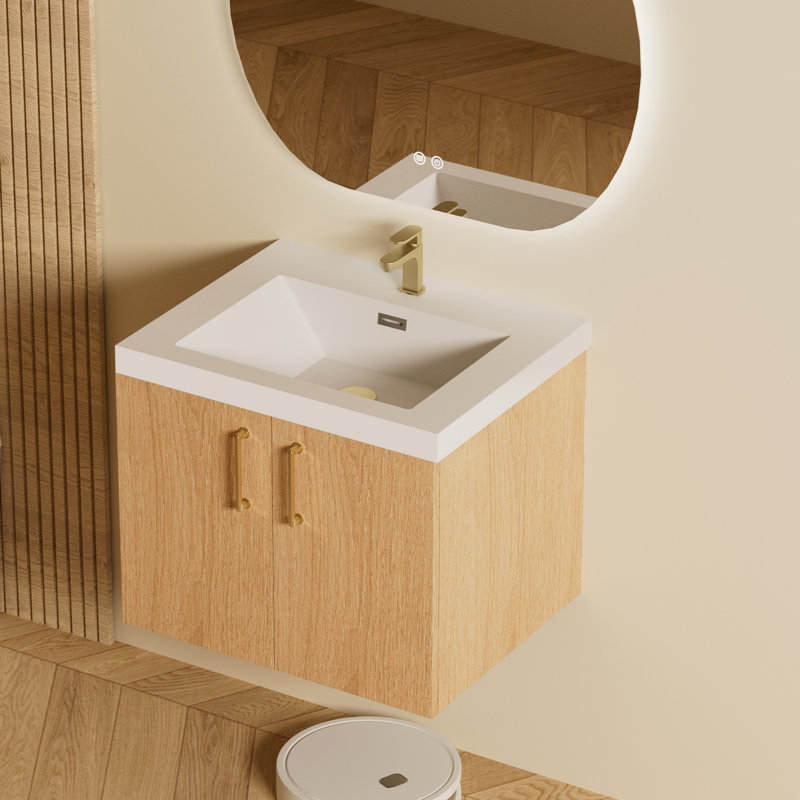 Comptoir de salle de bain 24 po en résine solide avec lavabo intégré - comptoir de salle de bain simple rectangulaire, blanc brillant
