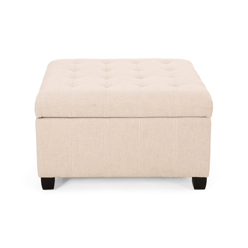 Storage With Design - Fabric, Birch Legs Dark Brown, 31"X31"X18.6", Wheat Colored Fabric Hand-Crafted Details Hinges, Space, 31X31x19.16 In, Color