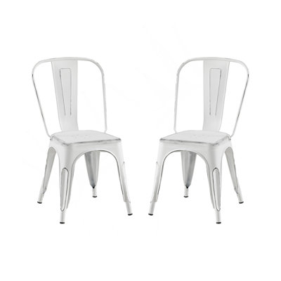 Set Of 2 Industrial Metal Dining Chairs 18 Inch Seat Height Stackable,  Indoor Outdoor, Lightweight Easy-Clean Surface, Easy Assembly, Durable Modern Design