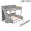 Lit simple superposé au dessus d'un lit double avec escalier de rangement intégré, lit gigogne escamotable, tablettes à plusieurs niveaux, éclairage à DEL intégré et port de charge USB.-773820953