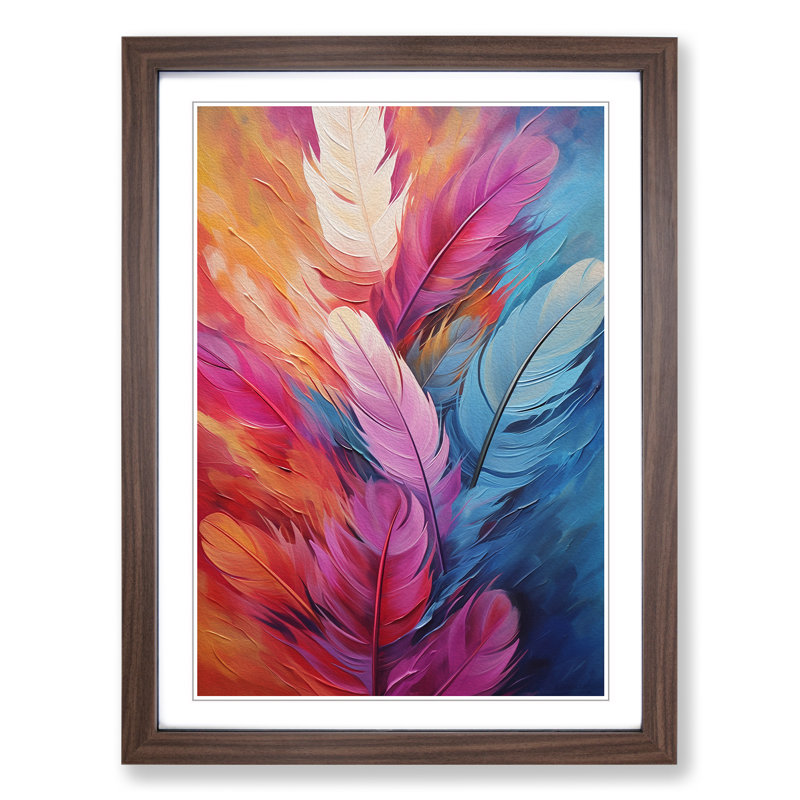 Feather Abstract No.2 - Single Picture Frame Print on Wood, 64cm H x 46cm W x 2cm D, Walnut