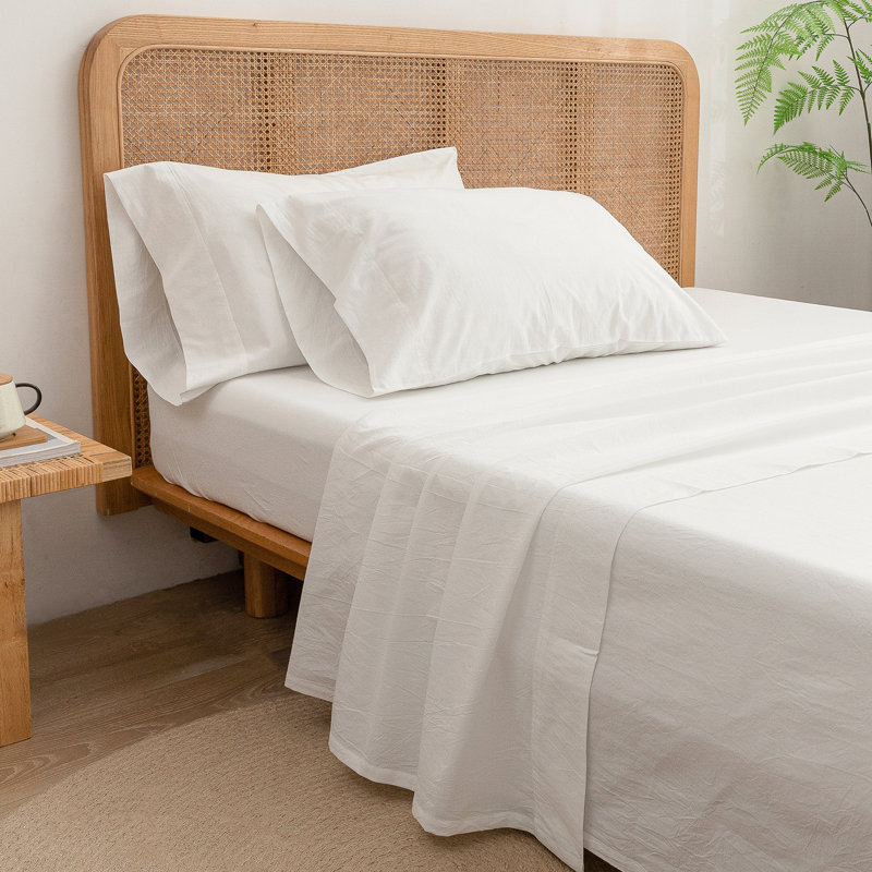 BESTOUCH Sheet Set 100% Washed Cotton Linen Feel Lightweight, California King Sheet Set with 2 Pillowcases, Off White