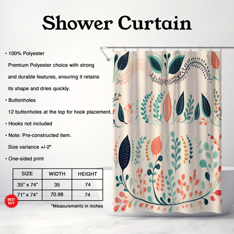 Rideau de douche Delicate Garden - Premium, H 74 po x l 71 po