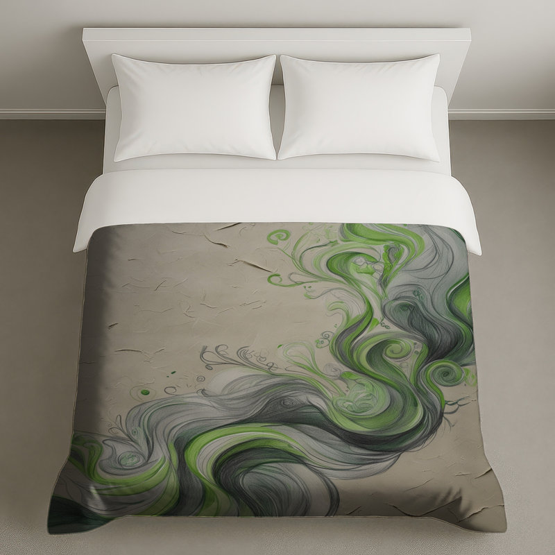 Housses de couette tourbillonnantes à vagues vertes et grises, Très grand lit