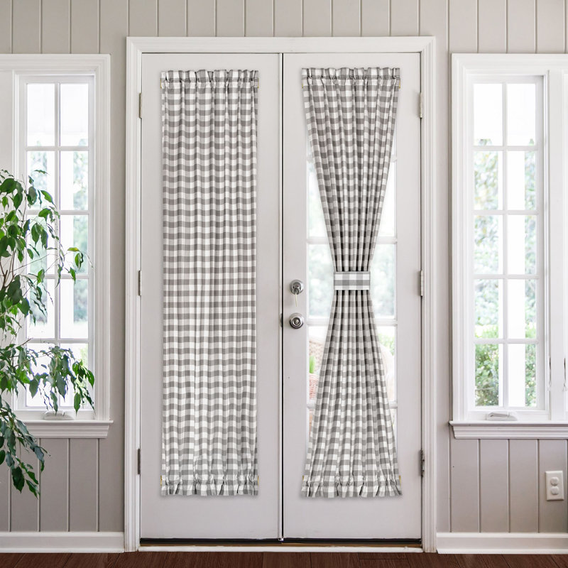 Anthelme Semi Sheer French Door Curtain Single Panel, Gray, 25" W x 72" L