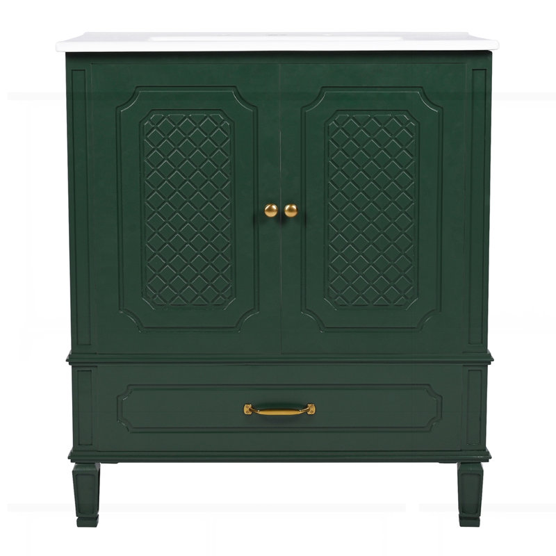 Meuble-lavabo 30 po avec lavabo style rétro, Vert foncé