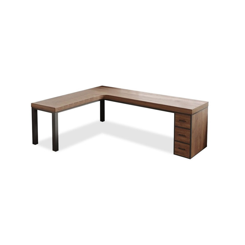 Bureau en bois massif en forme de L brun noisette, H 29,53 po x l 70,87 po x P 47,24 po, Retour à gauche