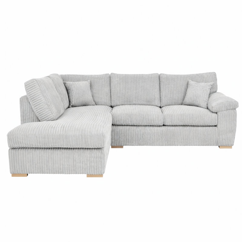 4 Seater Corduroy Sofa & Chaise, Left Hand Facing, Silver