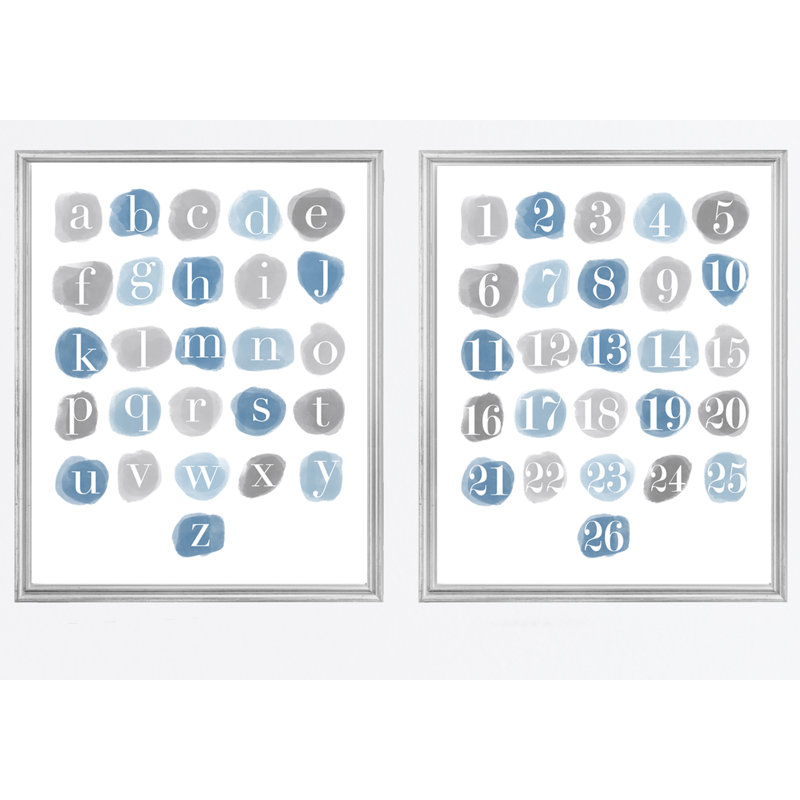 Décoration murale ABC 123, impressions sur papier, Bleu / gris, H 14 po x l 11 po x P 0,06 po