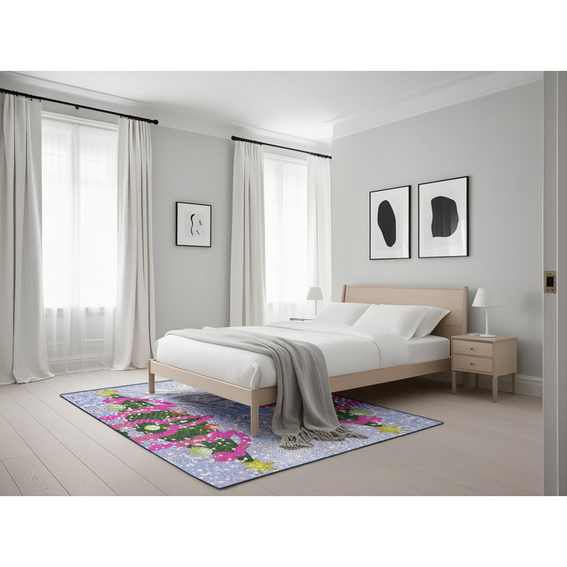 Rose/vert Tapis décoratif pheeney, Rectangle 5 pi x 7 pi