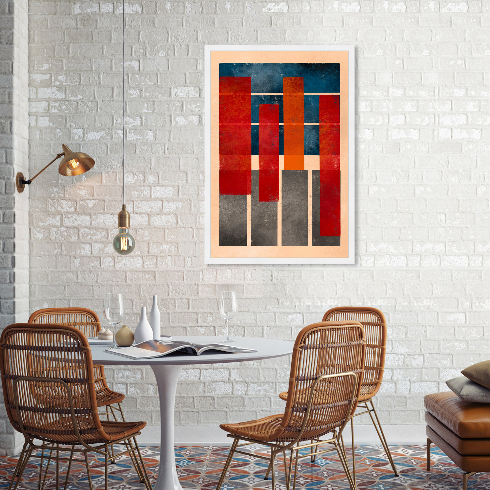 Geometric Red And Blue by Oliver Gal, White, 38" H x 26" W