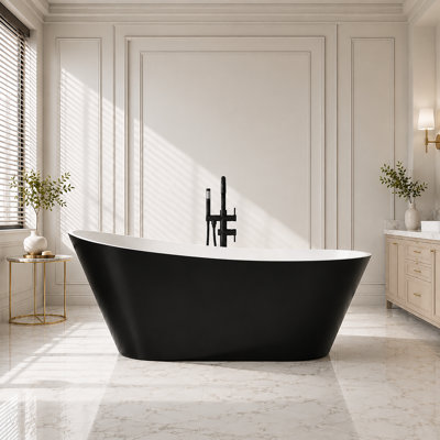 Baignoire de trempage autoportante ovale en acrylique à double extrémité 59 "x 29,5" avec trop-plein et drain intégrés