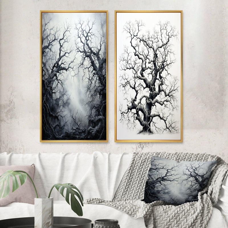 " Gray Tree Eternal Shadows " 2 - Pieces, Gold Framed, 24" H x 20" W