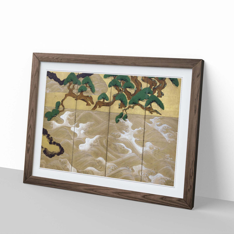 Waves at Matsushima by Tawaraya Sotatsu - Framed Print, 48cm H x 65cm W x 2cm D, Walnut Framed