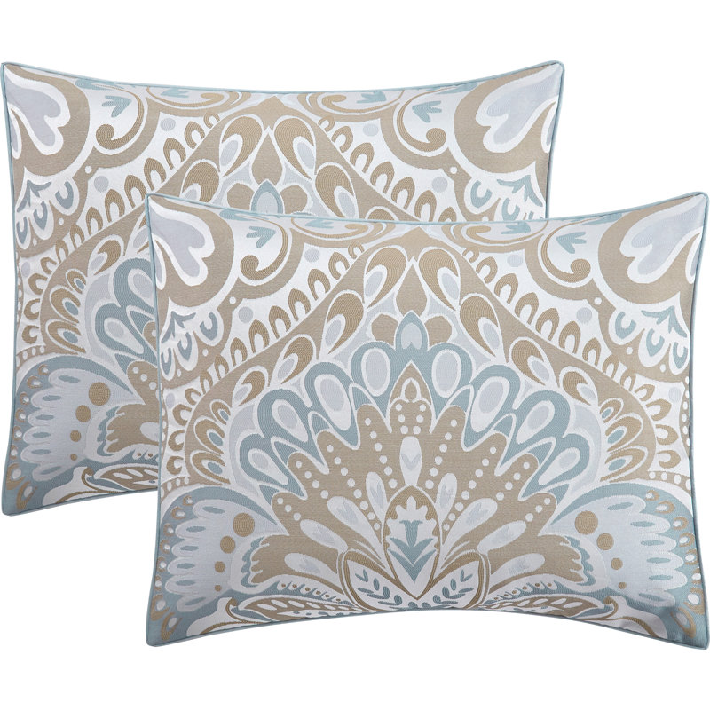 Ensemble d'édredon réversible en microfibre 6 pièces Amelia, Édredon de grande taille et 6 pièces supplément, Bleu/doré