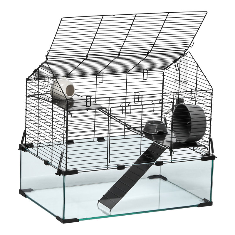 Cage à hamster 22,8 po pour rongeurs, et souris - construction en métal durable, confortable et spacieuse avec trous de ventilation supérieurs, panneaux en acrylique haute transparence, vue à 360 degrés,