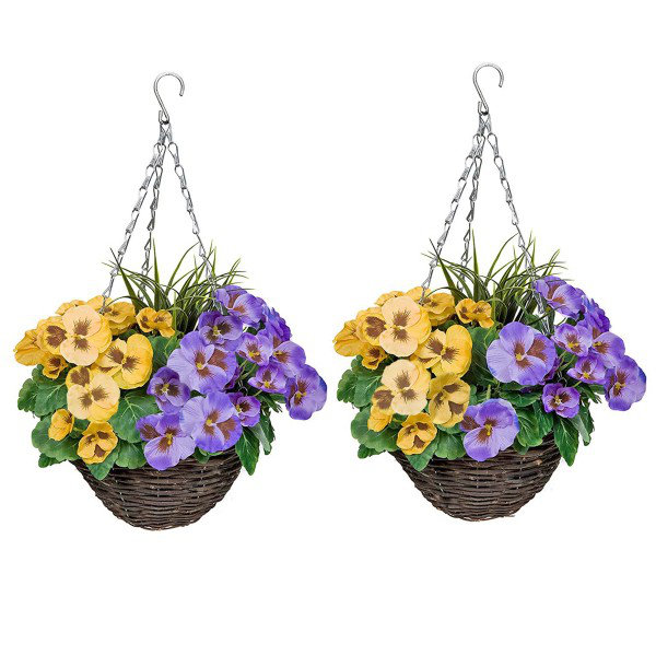 2 x Hanging Baskets with Flowers and Decorative Grasses (Set of 2)