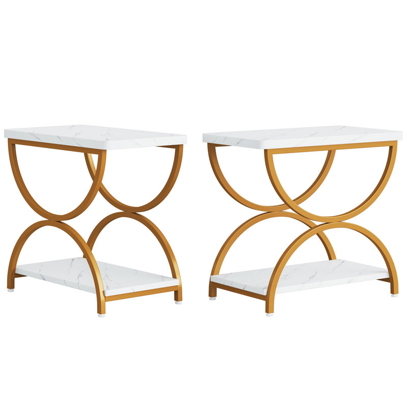 Jen End Table with Storage, White 2/Matte Gold, 2