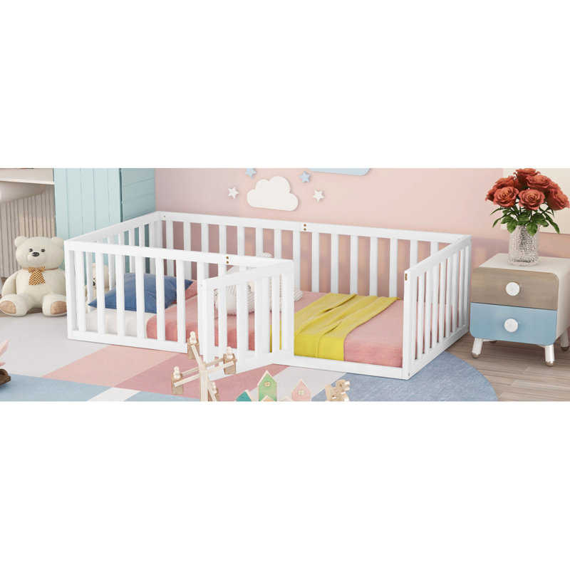Structure de lit en bois avec clôture et porte, (ANCIEN SKU: WF289663AAE), Simple, Blanc