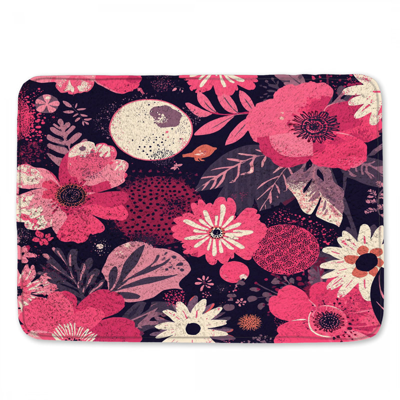Tapis de bain rose à motif floral, 34in W x 21in L