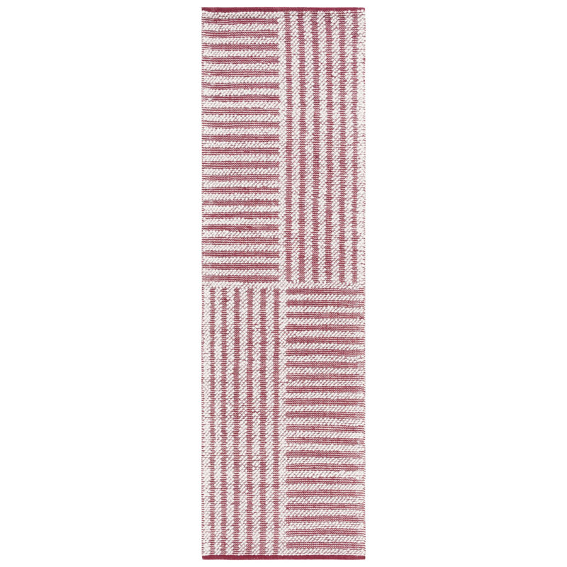 Isatou Hand Woven Wool/Cotton Striped Rug in Red/Ivory, Square 6'