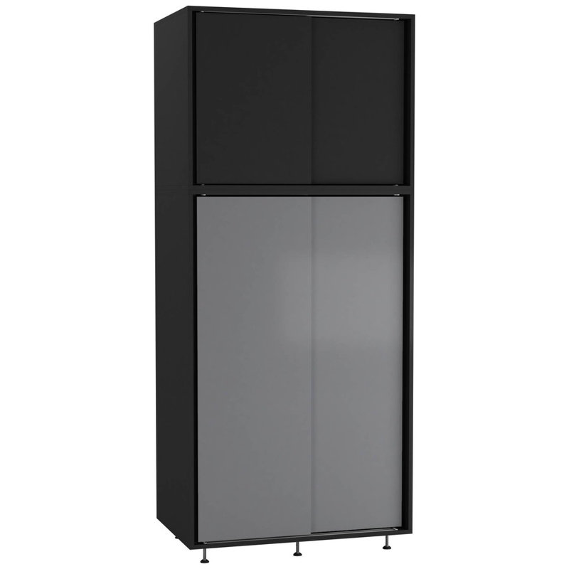 4 Door Solid Wood Wardrobe, Black/Grey