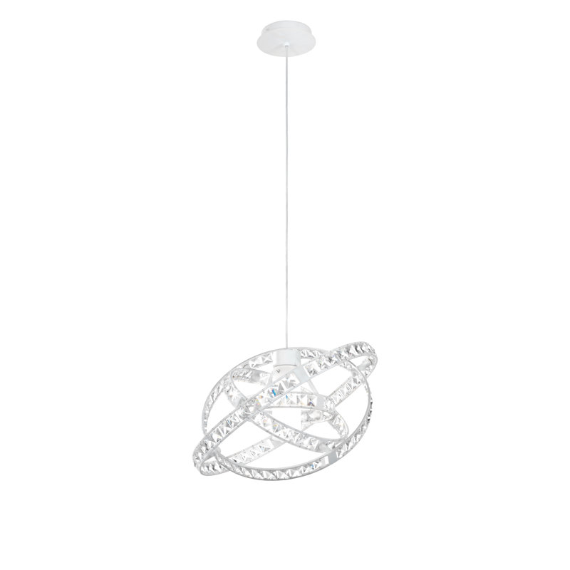 1 - Light Polished Chrome Geometric Pendant, Swarovski crystal, white and polished chrome