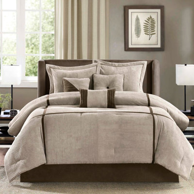 Taupe Corduroy Comforter , King - Luxury & Relaxing Bedding For Soft Modern Design
