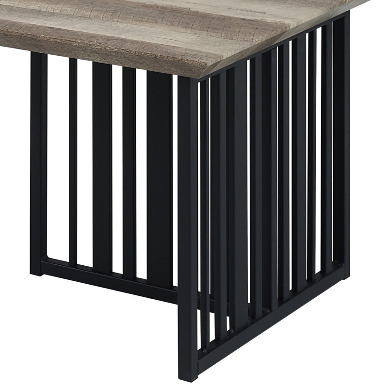 Table basse en chêne antique et noir avec base en métal