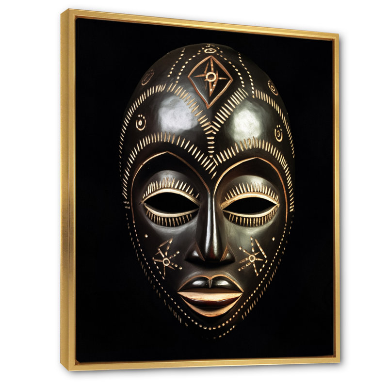 «Ethnical Traditional African Mask VI», reproduction sur toile, H 40 po x l 30 po x P 1,5 po, Cadre flottant doré