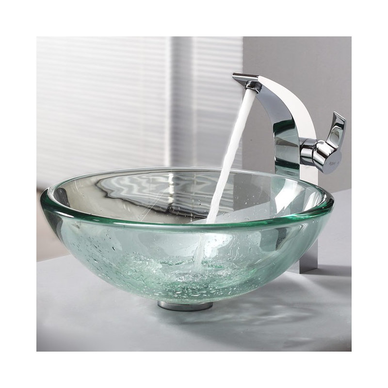 Lavabo vasque en verre transparent épais de 19 mm avec bonde escamotable Kraus, Chrome