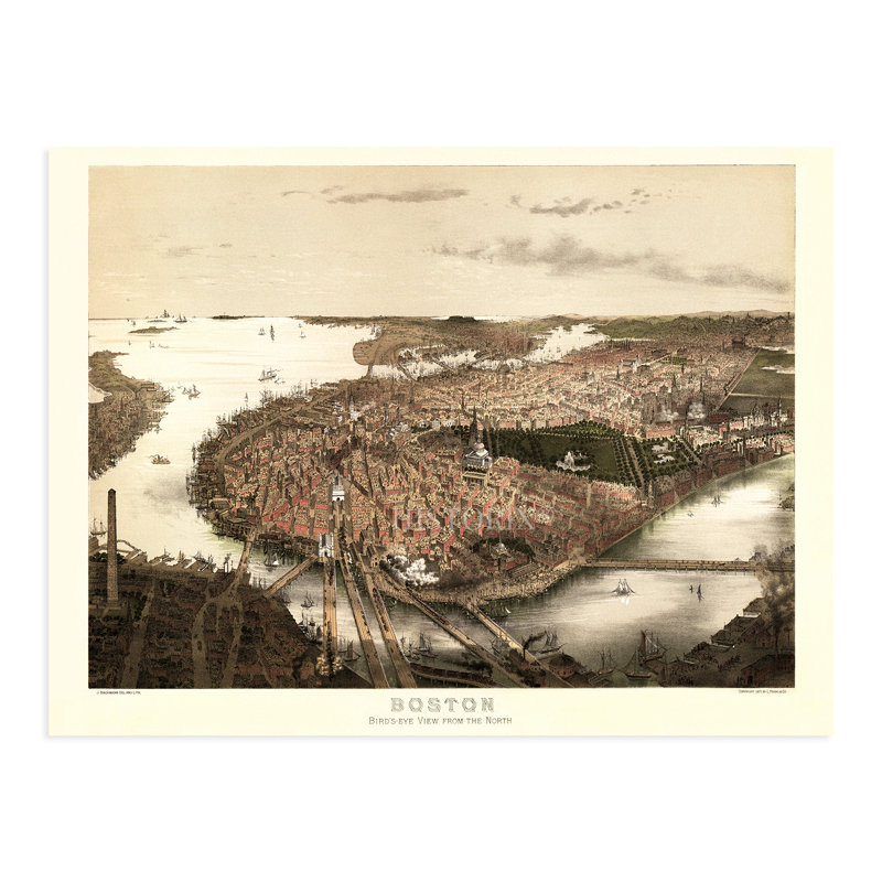 1877 Boston Map, affiche sur papier, H 18 po x l 24 po x P 0,1 po
