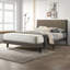 Lit plateforme Alaria en brun et gris patiné, base de lit, lit tapissier