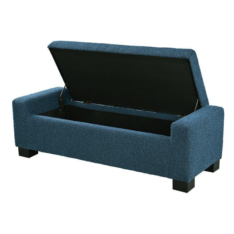 50.75" W Blue Textured Fabric Upholstered With Hinged Lid, For Living Room Storage And Footrest Wide Birch Wood Legs Style Stability