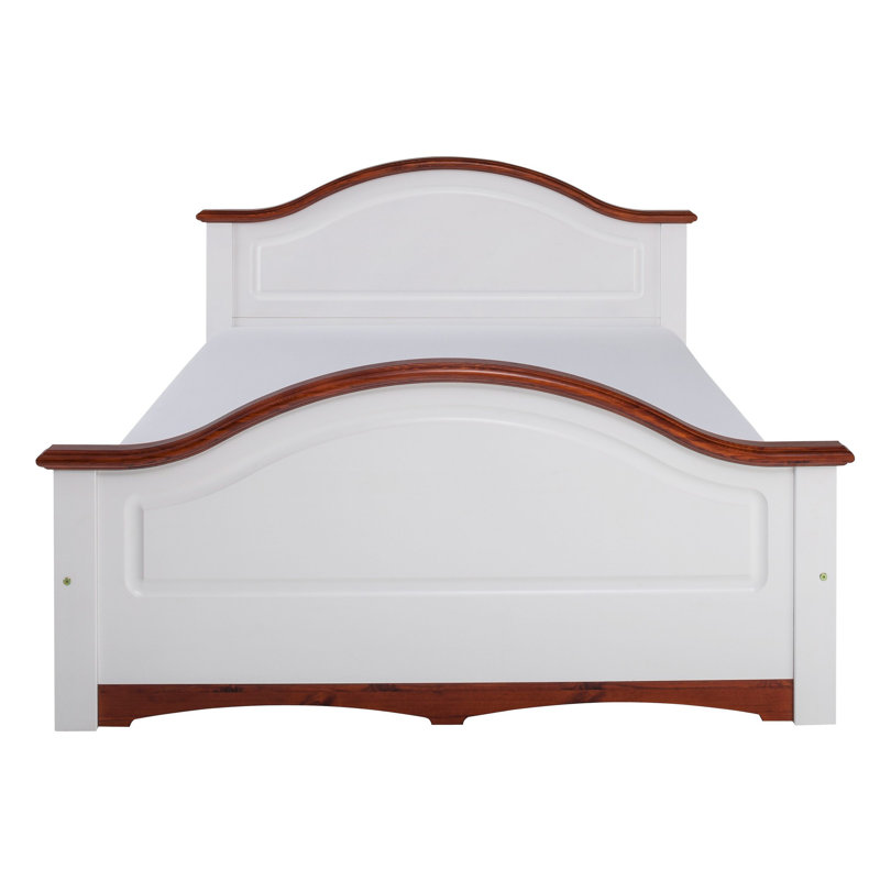 Pinnix Solid Wood Bed, European Double (140 x 200 cm), White/Cherry