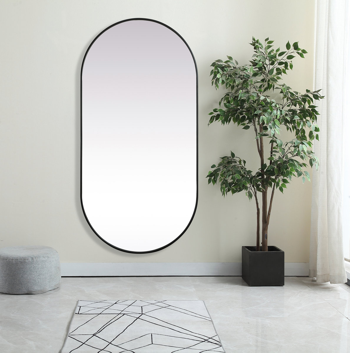 Elington Metal Oval Mirror, 72"  x 36", Black