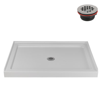 Streamline 48 in. x 36 in. Alcove Acrylic Shower Base in Matte White with Center Drain, Drain Included