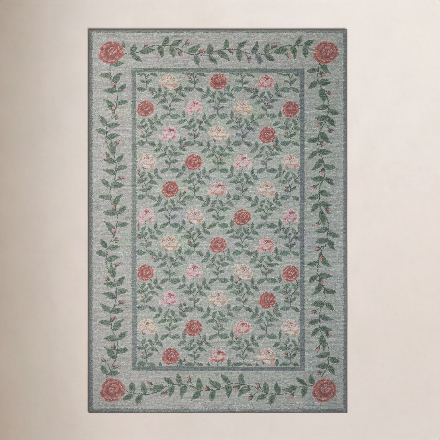 Rifle Paper Co. x Loloi Wildwood Green Floral Rug, Square 1'6", Navy