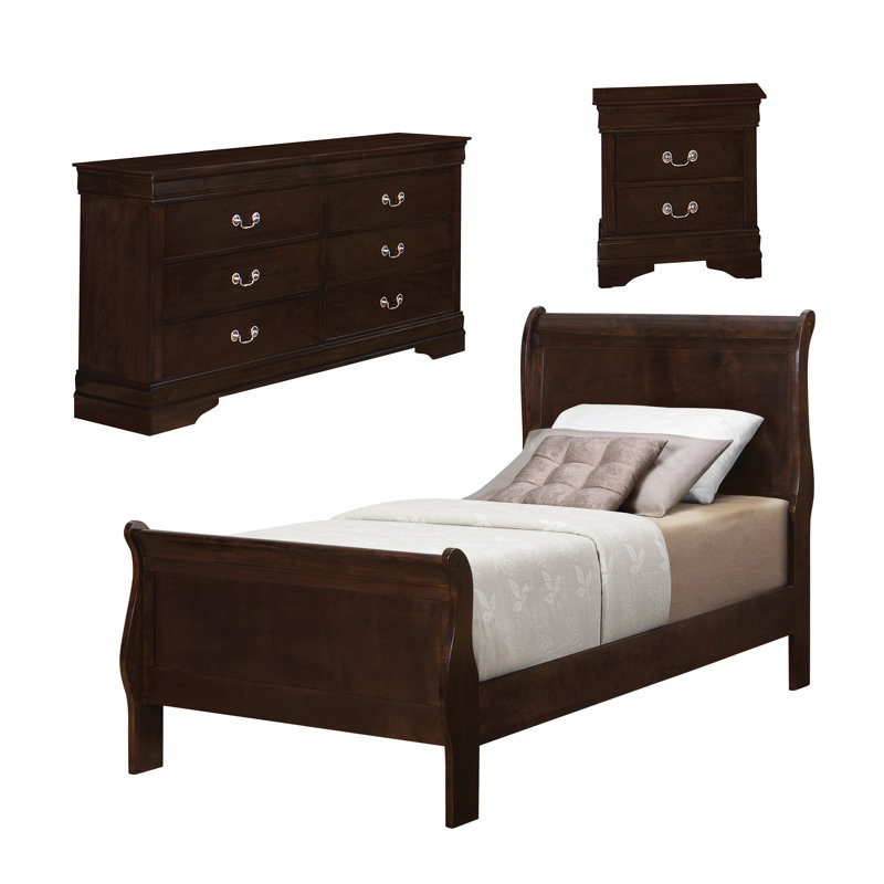 Ensemble de chambre à coucher simple avec commode 3 pièces Luther Cappuccino