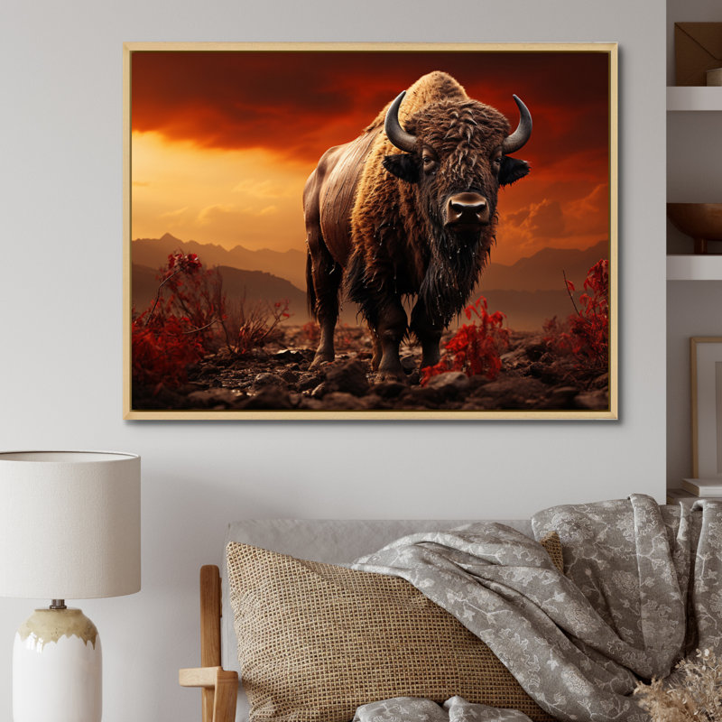 Bison Silent Force II - reproduction d'art sur toile, H 16 po x l 32 po x P 1 po, Cadre flottant brun