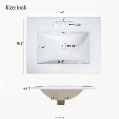 Armoire de meuble-lavabo 24 po avec lavabo en céramique, 2 tiroirs et 1 porte