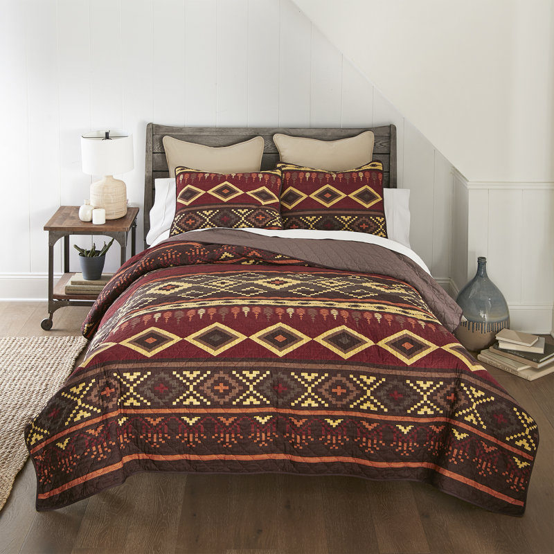 Queen Red Microfiber Western Tapestry Bedding Set